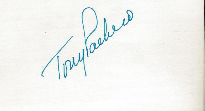 Tony Pacheco Signed 3x5 Index Card Indians