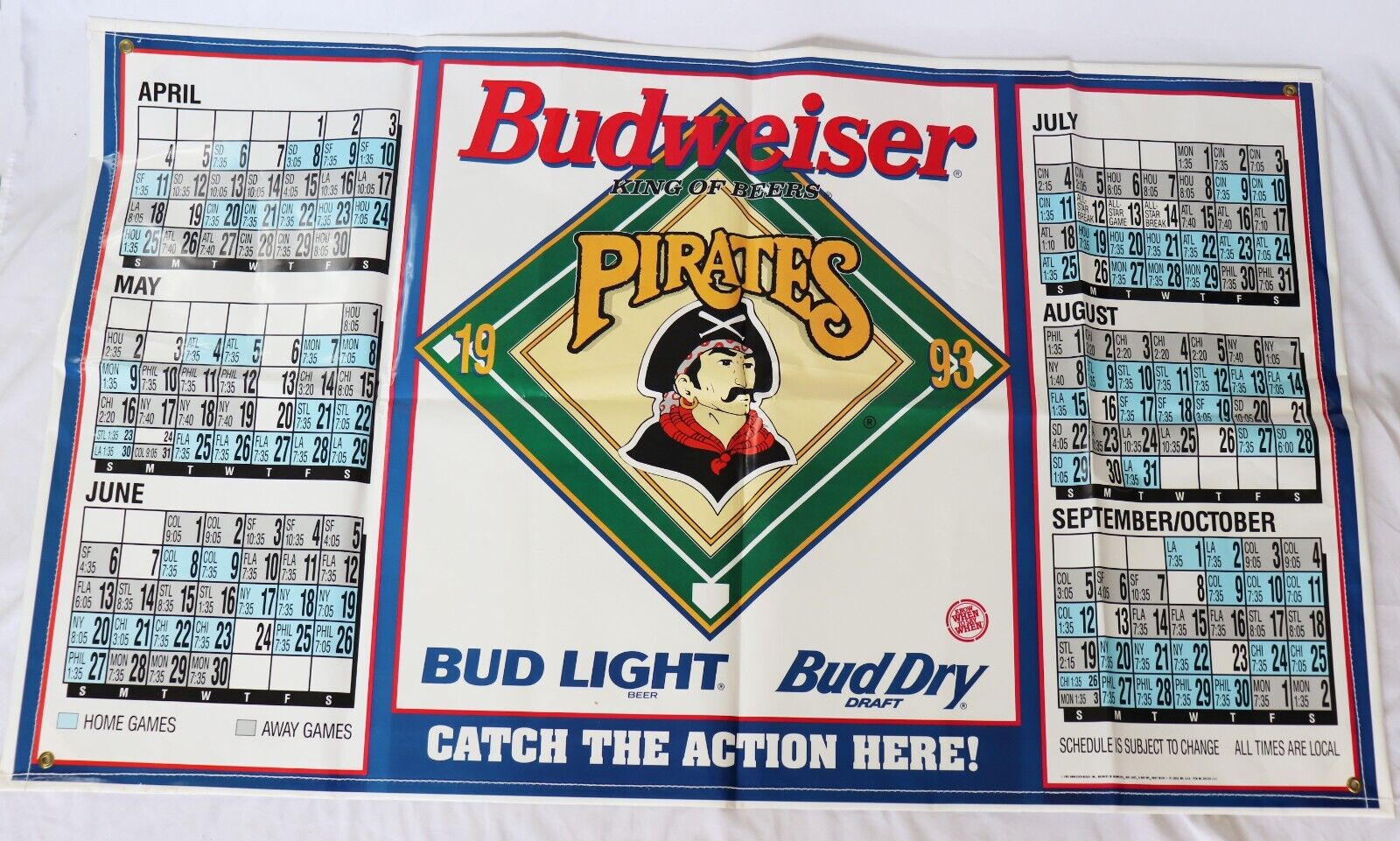 HUGE 1993 Budweiser Beer Bud Light Bud Dry Pittsburgh Pirates Schedule Banner