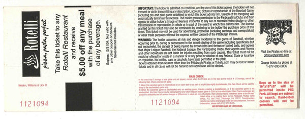 May 9 2004 LA Dodgers @ Pittsburgh Pirates Ticket 14 Innings Milton Bradley 4-7