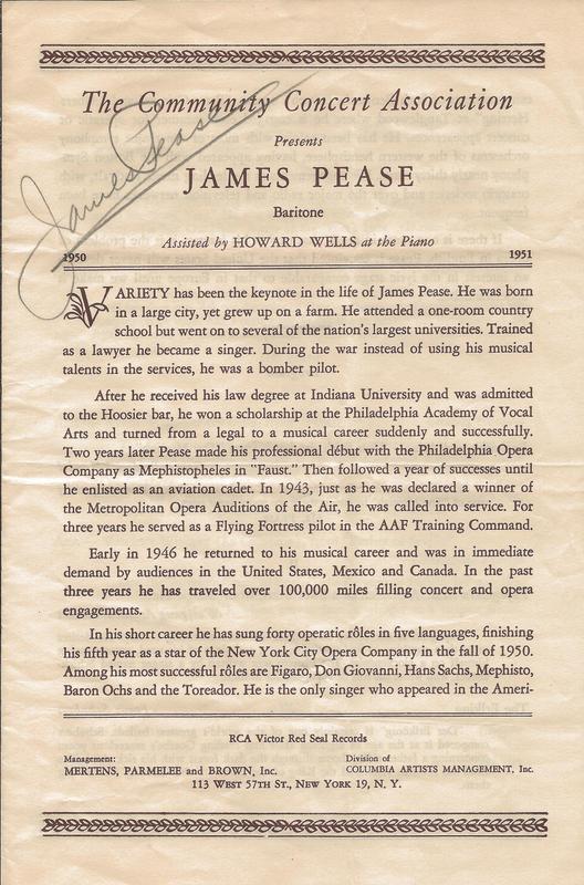 James Pease Signed Vintage Concert Program JSA