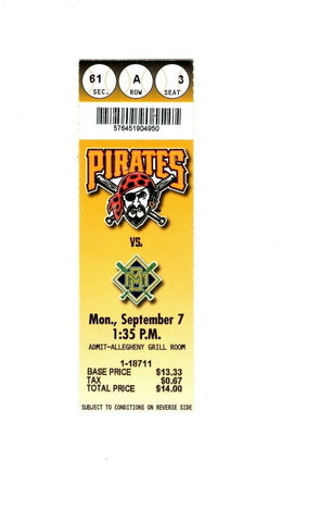 Sep 7 1998 Milwaukee Brewers @ Pittsburgh Pirates Ticket 