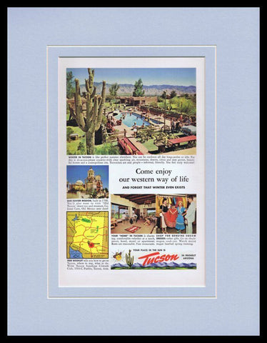 1960 Tucson Arizona Tourism Framed 11x14 ORIGINAL Vintage Advertisement