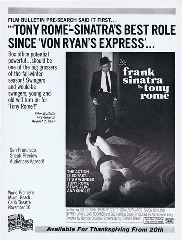 Tony Rome Frank Sinatra ORIGINAL Vintage 1967 9x12 Industry Ad Jill St John