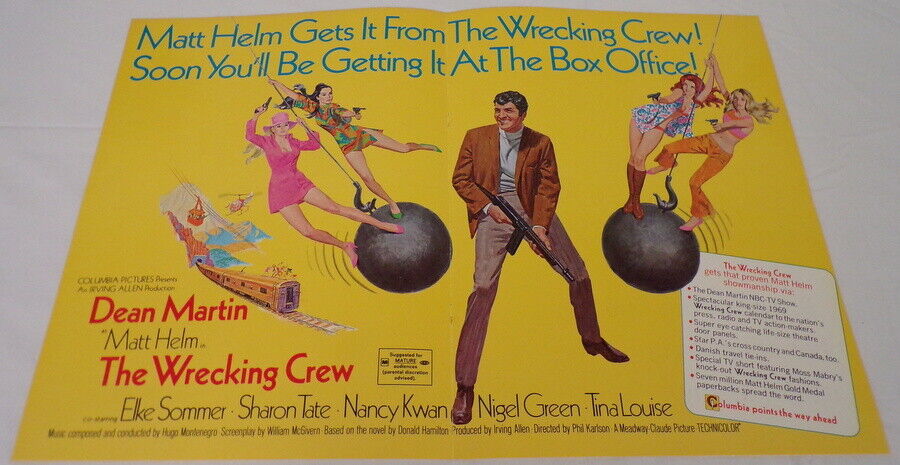 VINTAGE 1968 The Wrecking Crew 12x18" Industry Poster Ad Dean Martin Sharon Tate