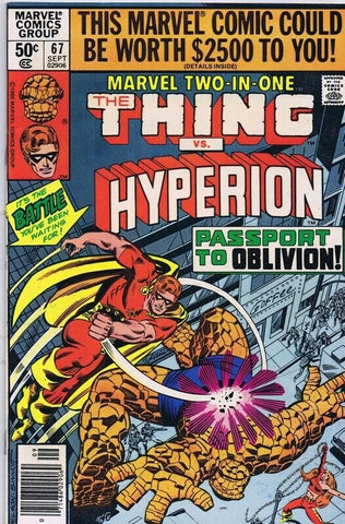 Marvel Two in One #67 ORIGINAL Vintage 1980 Thing / Hyperion