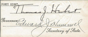 Ohio Governor Thomas J. Herbert & Secretary State Edward Hummel Signed Card JSA