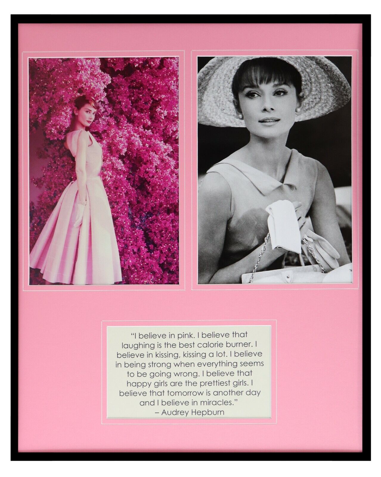 Audrey Hepburn 16x20 Framed Photo & Believe in Pink Quote Display 