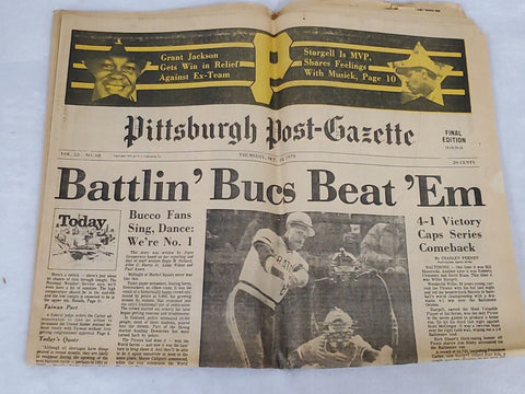 VINTAGE Oct 18 1979 Pittsburgh Post Gazette Newspaper Pirates Win World Series