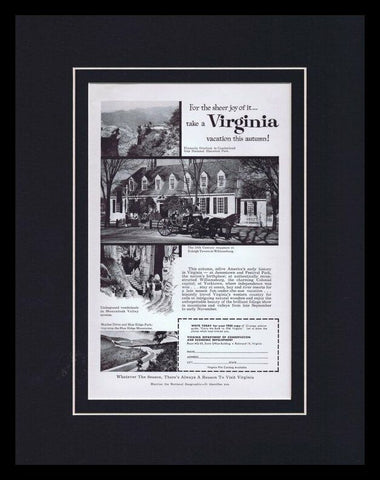 1959 Virginia Tourism Travel Framed 11x14 ORIGINAL Vintage Advertisement 