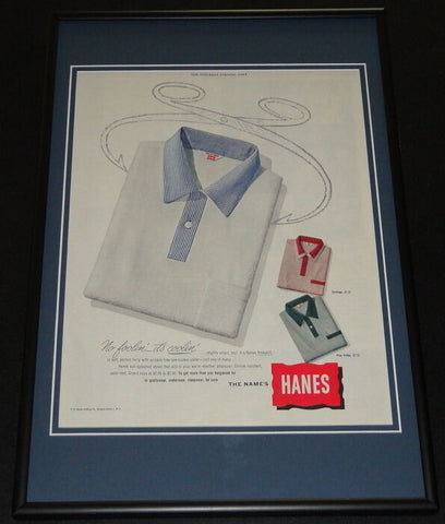 1953 Hanes Newport Shirts Framed ORIGINAL 12x18 Vintage Advertisement Display