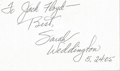 Sarah Weddington Signed 3x5 Index Card Roe v Wade Attorney