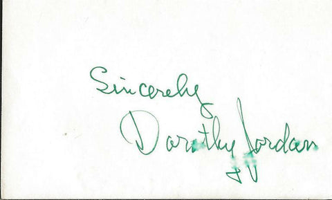 Dorothy Jordan Signed Vintage 3x5 Index Card JSA 