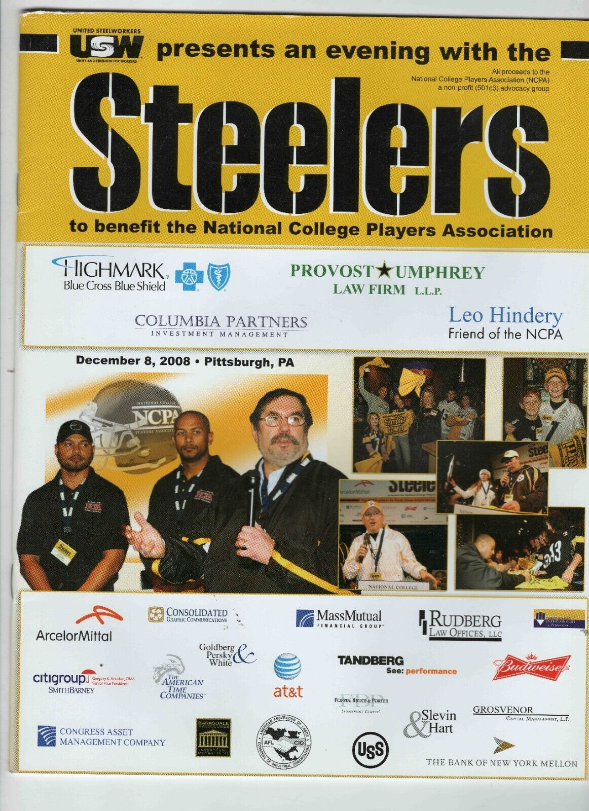 2008 USW Evening with the Pittsburgh Steelers Program