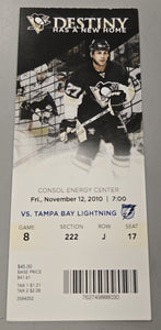 Nov 12 2010 Lightning @ Pittsburgh Penguins Ticket Sidney Crosby Goal