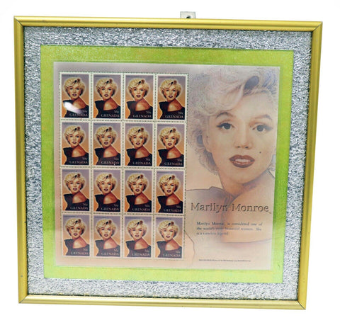 ORIGINAL Vintage 2003 Marilyn Monroe 10x10" Framed Grenada Stamp Sheet