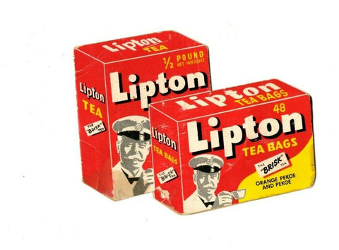 ORIGINAL Vintage Lipton Tea Bags 3x5.5 Die Cut Fold Out Advertisement