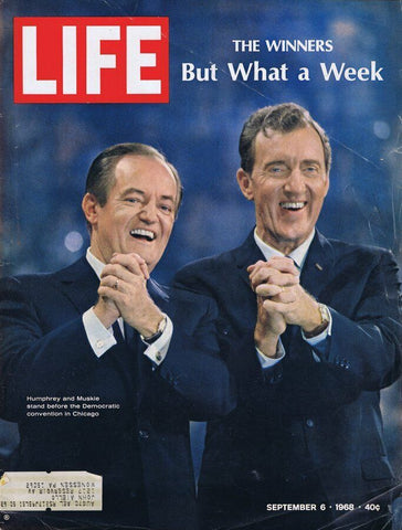 ORIGINAL Vintage Life Magazine September 6 1968 Hubert Humphrey and Muskie