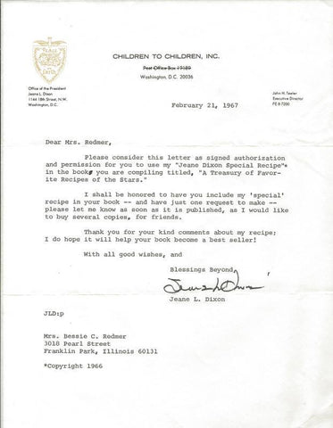 Jeane Dixon Signed February 1967 Typed Letter