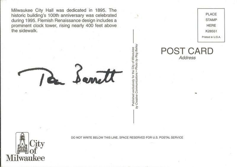 Tom Barrett Mayor of Milwaukee Signed Postcard