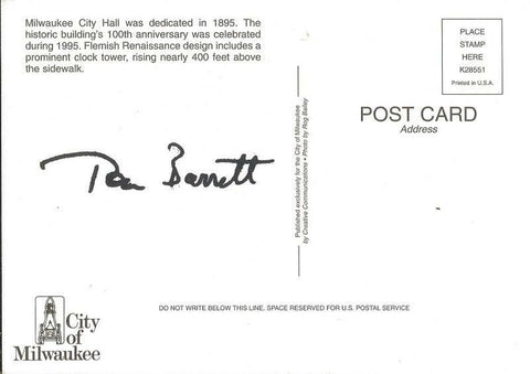 Tom Barrett Mayor of Milwaukee Signed Postcard