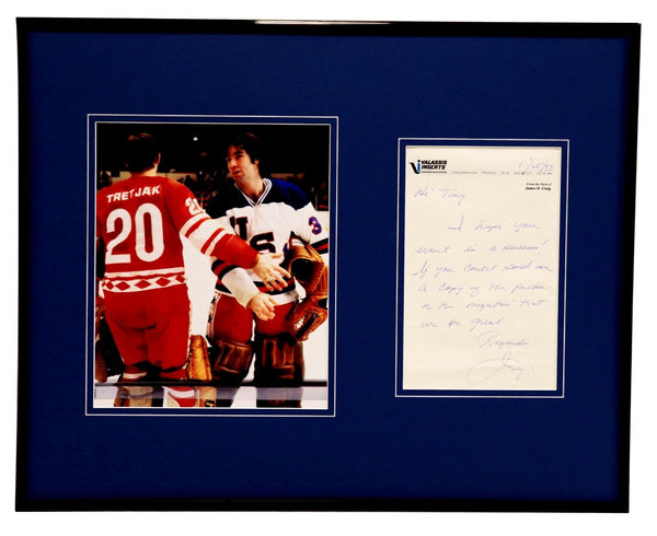 Jim Craig Signed Framed 16x20 Handwritten Letter & Photo Display Miracle on Ice