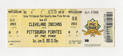 June 22 2003 Cleveland @ Pittsburgh Pirates Ticket CC Sabathia Win + Hit