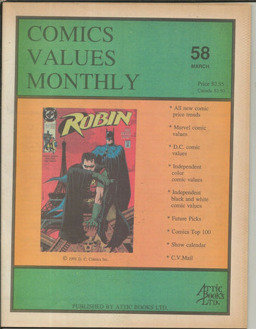 Comic Values Monthly #58 ORIGINAL Vintage 1991 DC Batman Robin