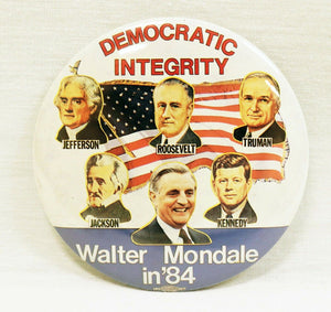 VINTAGE 1984 Walter Mondale 3" Campaign Button w/ Jefferson Roosevelt Truman