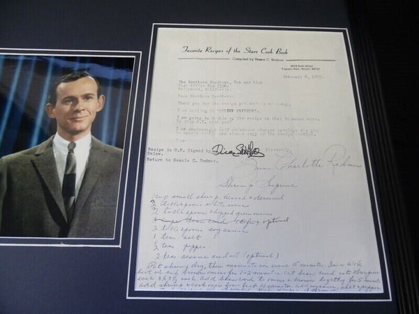 Dick Smothers Signed Framed 16x20 1975 Typed Recipe & Photo Display 