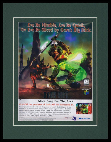 Dark Rift 1996 N64 Framed 11x14 ORIGINAL Vintage Advertisement