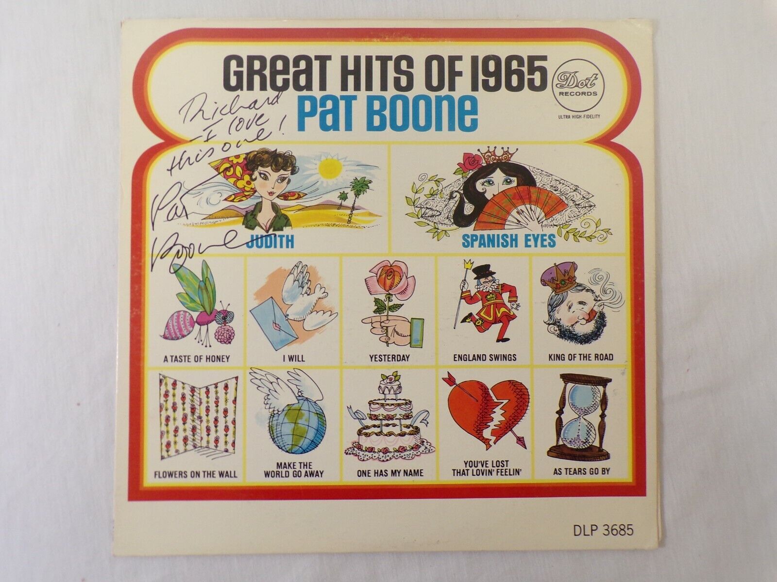 Pat Boone Greatest Hits of 1965 Signed Vinyl Record Album JSA 