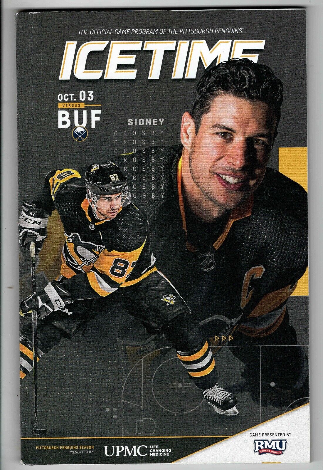 Oct 3 2019 Buffalo @ Pittsburgh Penguins Program Opening Night Sidney Crosby