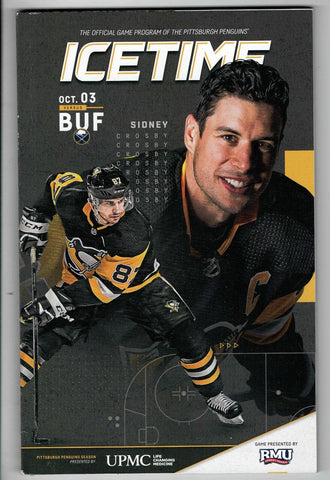 Oct 3 2019 Buffalo @ Pittsburgh Penguins Program Opening Night Sidney Crosby