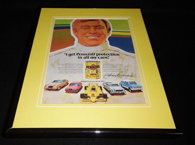 Johnny Rutherford Facsimile Signed Framed 1986 Pennzoil Advertising Display