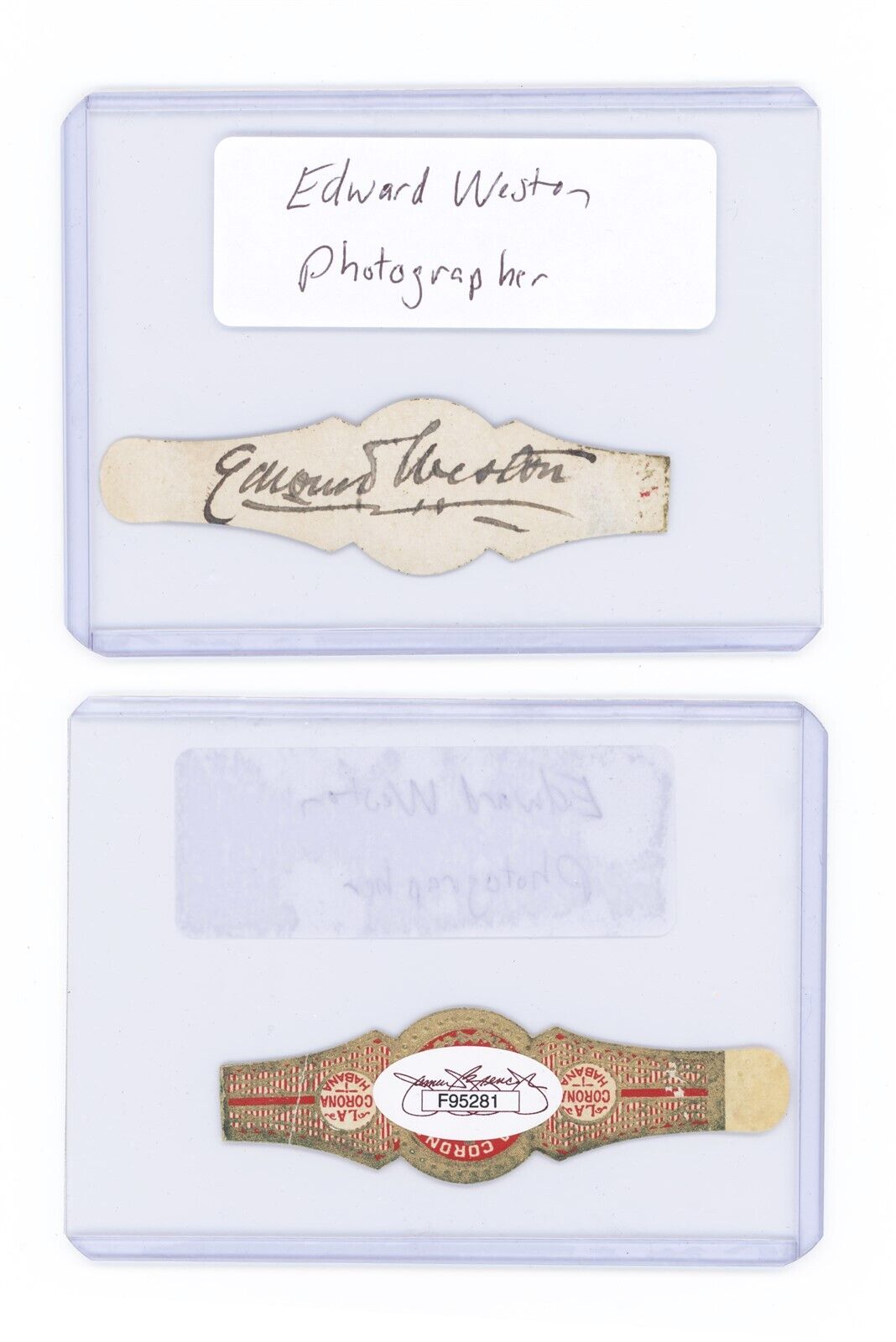 Edward Weston Signed Vintage Cigar Wrapper Label JSA Famous Photographer