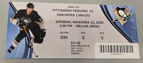 Nov 22 2008 Canucks @ Pittsburgh Penguins Ticket Pavol Demitra 2 Goals