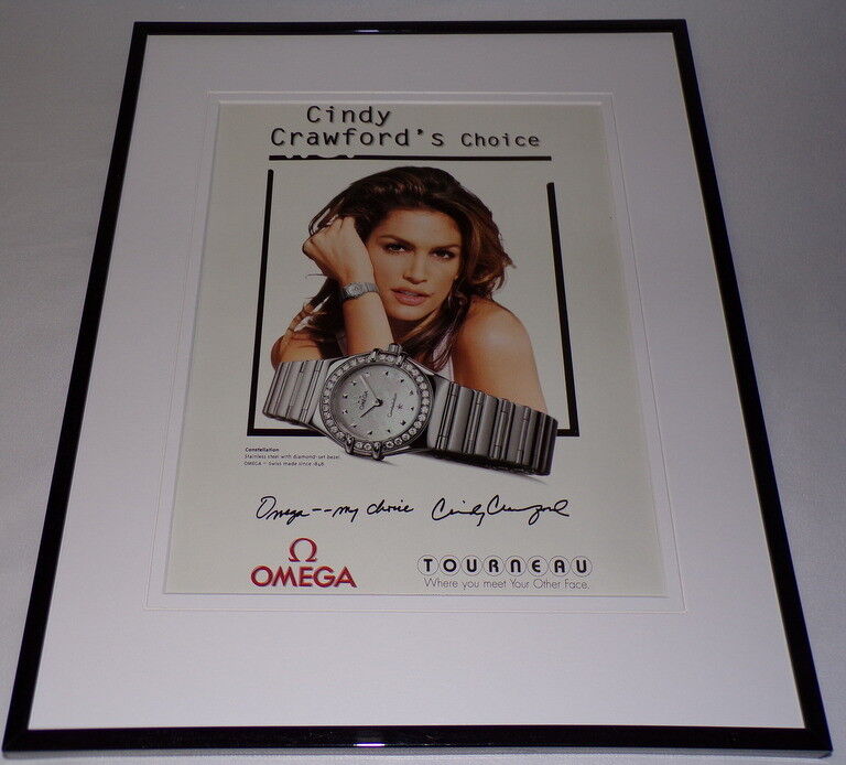 Cindy Crawford 11x14 Facsimile Signed Framed Omega Watches Advertising Display