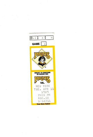 Apr 11 1989 NY Mets @ Pittsburgh Pirates Ticket Bobby Bonilla Walkoff