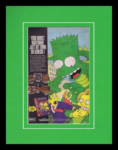 Simpsons Bart's Nightmare 1993 Sega Framed 11x14 ORIGINAL Vintage Advertisement 