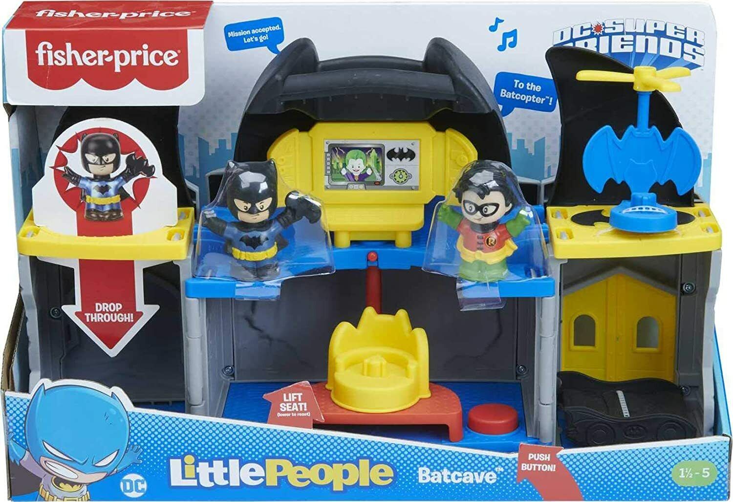 NEW SEALED Fisher Price Little People DC Batman Robin Batcave Set w/ 2 Figures