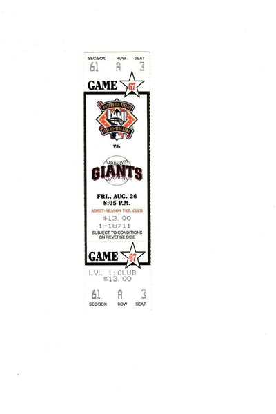 Aug 26 1994 San Francisco Giants @ Pittsburgh Pirates Phantom Ticket  