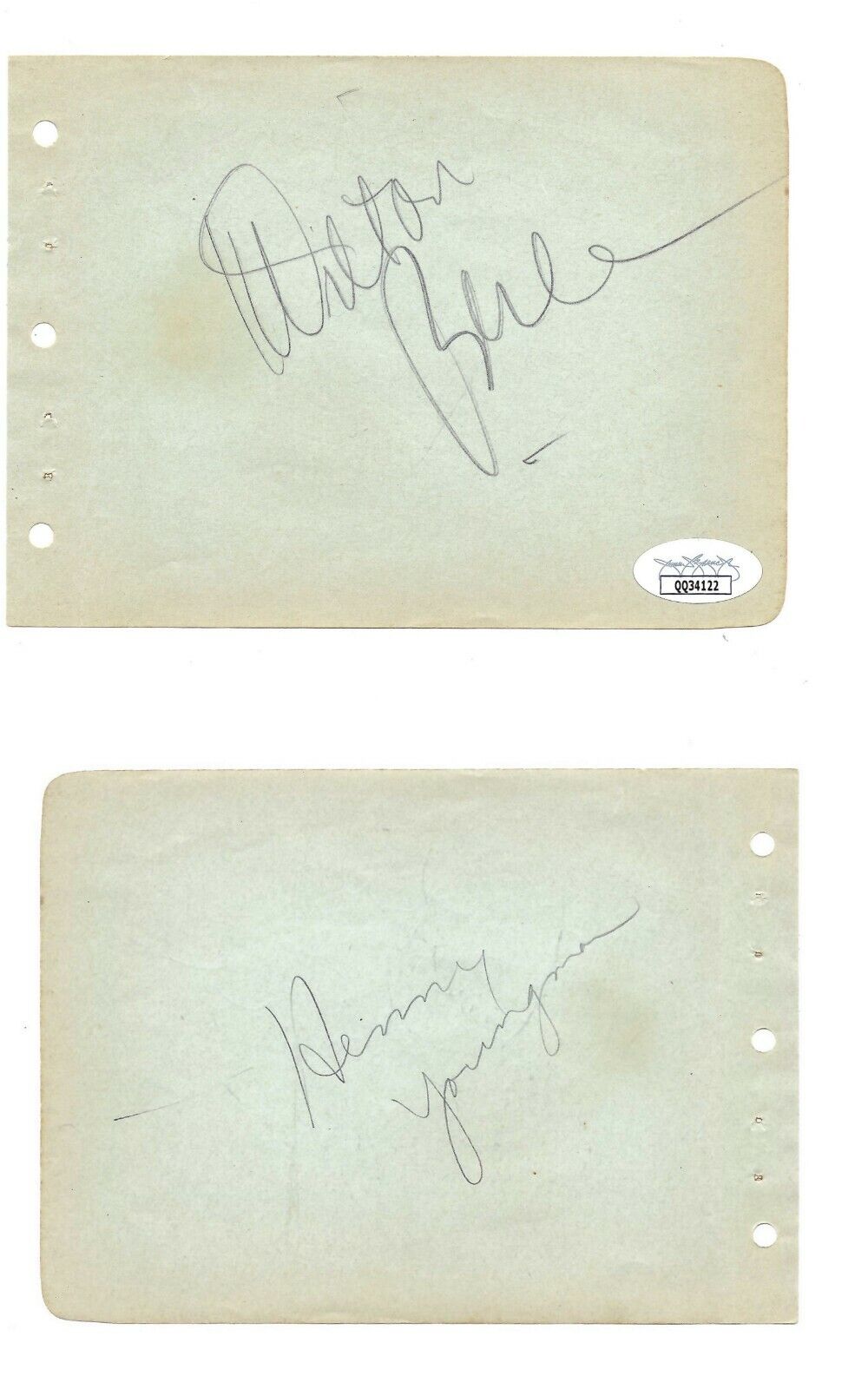 Milton Berle & Henny Youngman Dual Signed 4x6 Album Page JSA COA