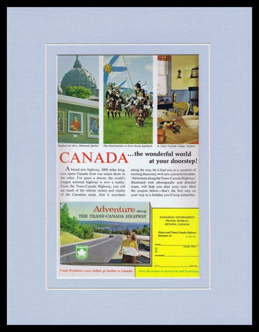 1963 Canada Trans-Highway Tourism Framed 11x14 ORIGINAL Vintage Advertisement