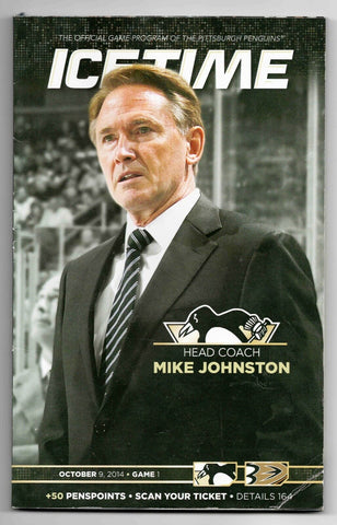 Oct 9 2014 Anaheim Ducks Pittsburgh Penguins Program Mike Johnston