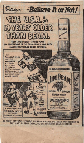 VINTAGE 1975 Jim Beam / Ripley's Believe It or Not Newspaper Advertisement