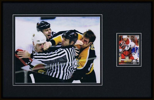 Hal Gill Signed Framed 11x17 Photo Display Bruins Fight