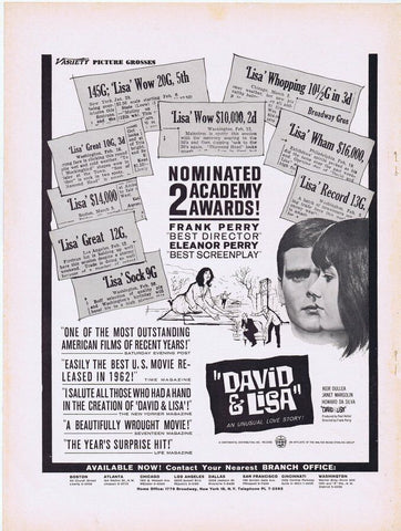 David & Lisa ORIGINAL Vintage 1962 9x12 Industry Ad Keir Dullea