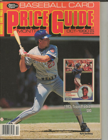 ORIGINAL Vintage Oct 1990 Baseball Card Price Guide Magazine w/ Cards R Sandberg