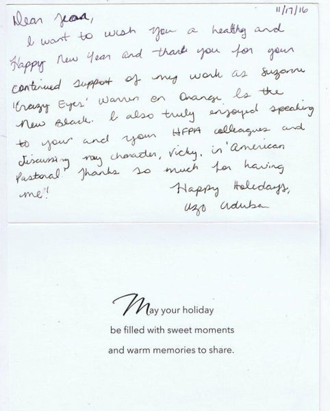 Uzo Aduba Signed Handwritten 2016 Christmas Card Orange is the New Black 