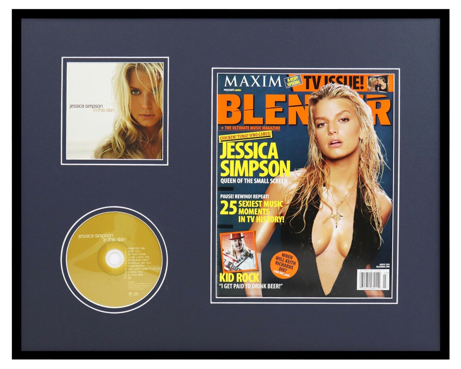 Jessica Simpson 16x20 Framed 2004 Blender Magazine & In this Skin CD Display